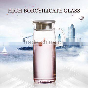 wholesale handmade 1300ml glass drinking water pot with handlewith lid