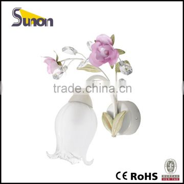 frosted glass shade down light pink flower clear crystal wall light SB1057-1