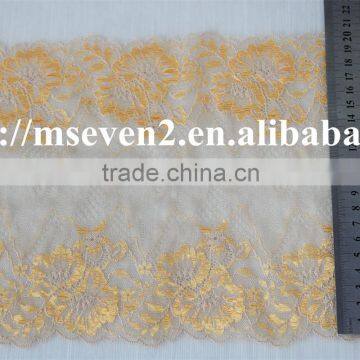 100% Embroidery Latest Design in Gold Color Fower Elastic Band Lace Frontal for Dress photo-6