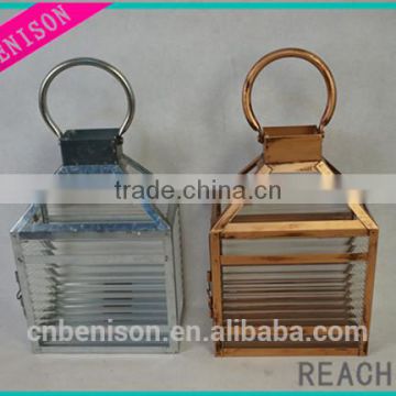 New Large popular high quality metal and Corrugated glass Garden decoration candle lantern & Small Tea light home decoration