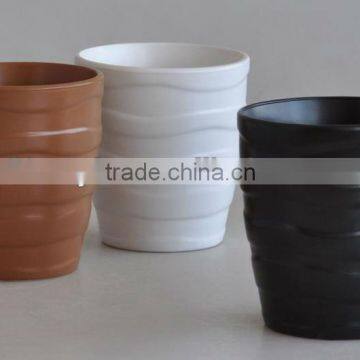 Glazed Solid Color Ceramic Flower Pot with Horizontal Stripes