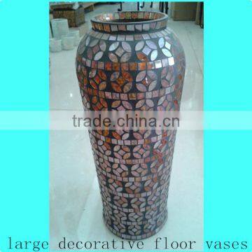 Teal Exotic Decoration Chinese Copper Cash Mosaic Tall Large Decorative Floor Vases