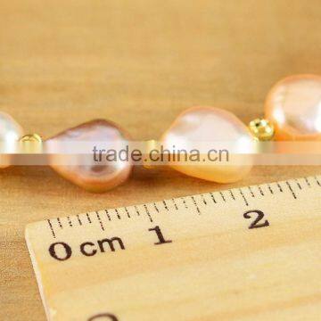 14k Gold Chain 4-5mm Multicolor Baroque Freshwater Pearl Bracelet photo-3