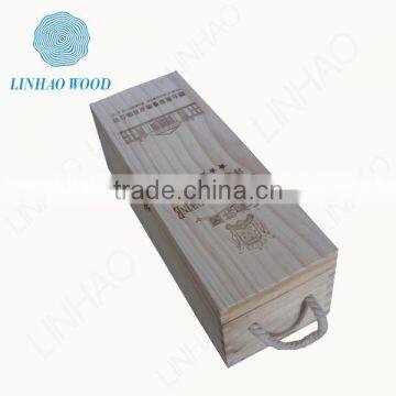 Sliding Cover Pine Wood Single Bottle Wine Box