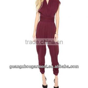 2014 short sleeve silk Jumpsuit for girls OEM cheap price high quality harem Jumpsuit pants