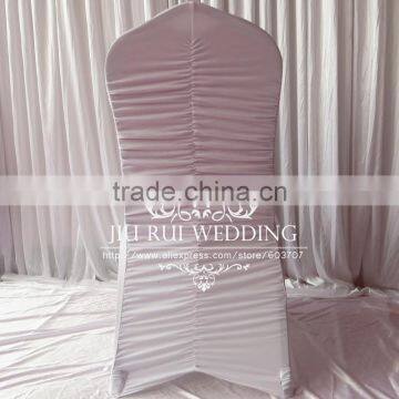 White Universal Ruched at Back Spandex Chair Cover Pleated Lycra Chair Cover for Wedding Decor photo-3