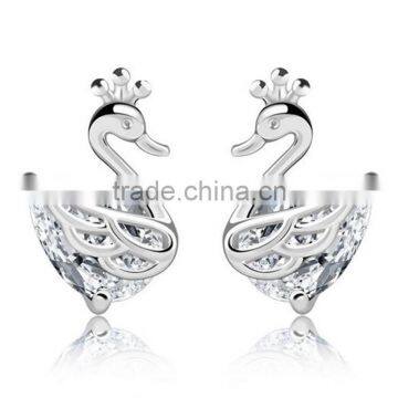 New Design Fine Jewelry 100% 925 Sterling Silver Swan Zircon Earrings photo-2