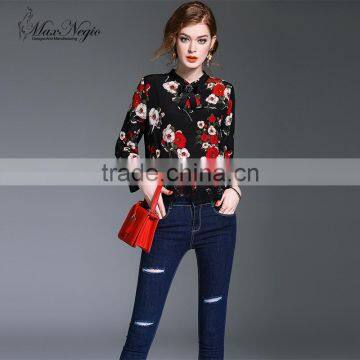 Maxnegio lady hot style floral printed new fashion chiffon blouse 2017