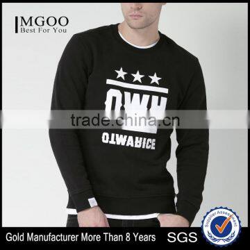 Black Custom Printed Sweatshirt Fleece Lined Autumn Casual Mens Clothing Pullover 80% Cotton 20% Polyester Fabric Material Sweat