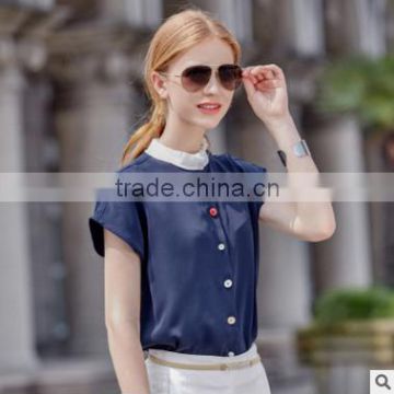 F20040B Newest design fashion women blouse short sleeve chiffon blouse