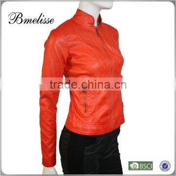 2014-2015 Wholesale Fashion Fake Fur Jacket Stylish Women's Orange Leather Jacket photo-3