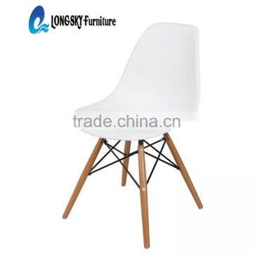 LS-4001 White molded eiffel plastic dining chair with wood legs