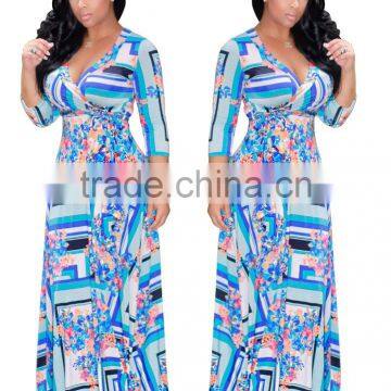 Ebay Hot Selling Cheap Women Contrast Color Chiffon Long Maxi Dress photo-4