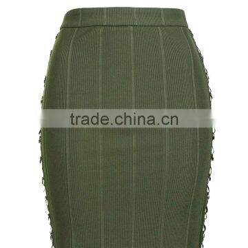 2017 OEM Ladies Fashion Midi Tube Khaki Skirt With Side Metal Detrails photo-5