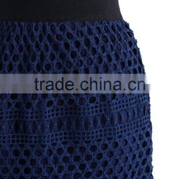 2016 Guangzhou Shandao New Arrival Summer Fashion Design Plain Dyed Navy Knee Length Net Cotton Skirt Women photo-3