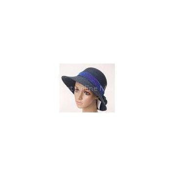 Natural 8cm Brim Spring Straw Braid Womens Sun Hats With Navy Band For Party