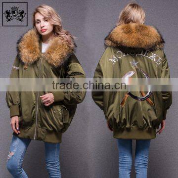 Newest Fashionable Ladys Army Green Down Feather 100% Polyester Womens Bomber Jacket