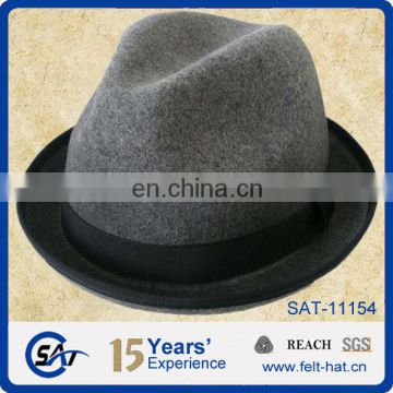 2015 new design 100% wool felt winter fedora hat for wholesale