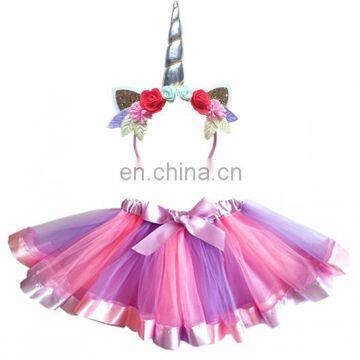 Light color tutu skirt and elastic flower headband set baby unicorn headband