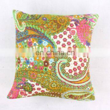 Indian Cotton Handmade floral Kantha Cushion Cover Kantha Throw Pillow Cover Hand Stitched Kantha Cushion Cover