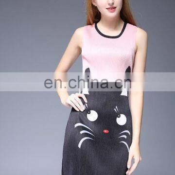 T-shirt Style Dress Sleeveless Designs Casual Women Pleated Dress photo-2