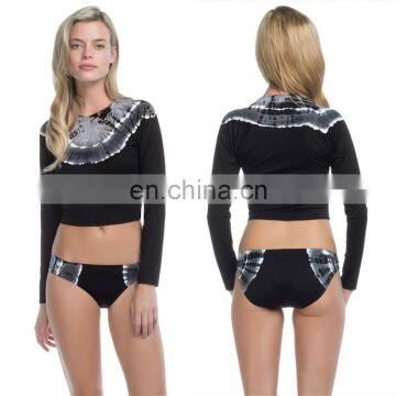 Women fashion long sleeve round neck cropped black quick dry sublimated rash guard with UV protection