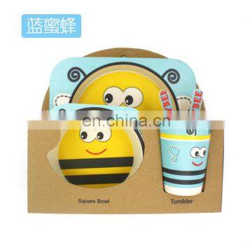 Creative cartoon  bamboo fiber children tableware set of five sets of kindergarten baby bowl children's dinner plate Bee style