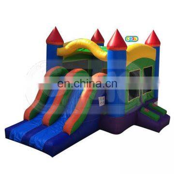 commercial high quality inflatable rainbow double slide bouncer air bounce house for sale