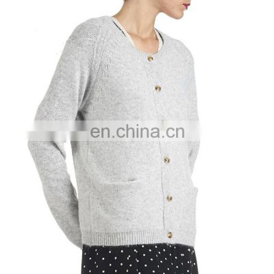 Women winter gery pure cashmere cardigan round neck sweater