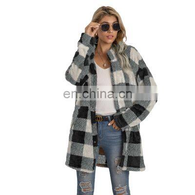 2021 autumn and winter new European and American women's Amazon plush plaid long coat plush coat