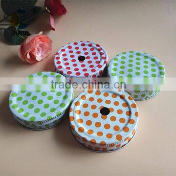 Red Screw Metal Cap With a Hole for Drinking Jar photo-3