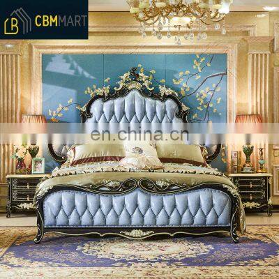 European Royal Bedroom Furniture Antique Bedding Hot Classic Solid Wood Pure Leather Beds Set