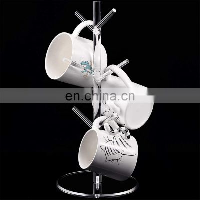 Removable Desktop 6 Hooks Clear Acrylic Coffee Mug Rack Tree Coffee Cup Holder Cup Holders for Cafe