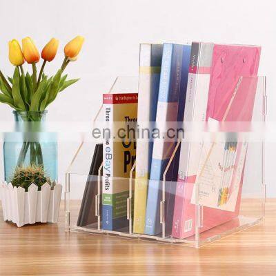 Acrylic Desktop Organizer File Rack 4 Slots Magazines Books Documents Storage Display Holder