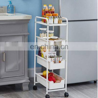ABS 4-tier Storage Rack Utility Home Kitchen White Blue Pink Black Powder Coating Storage Hand Trolley Bathroom Storage Rack photo-4