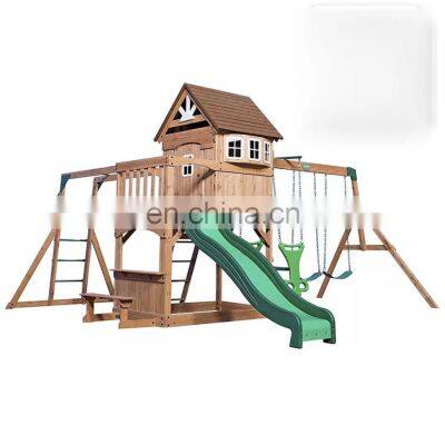 Good Quality Children Wooden Swing and Slide Manufacturer Kids Wooden Playhouse with Slide Outdoor Garden Wooden Playground