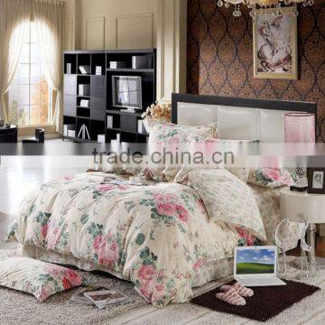 Wholesale 100%cotton big flower printed queen bed skirt