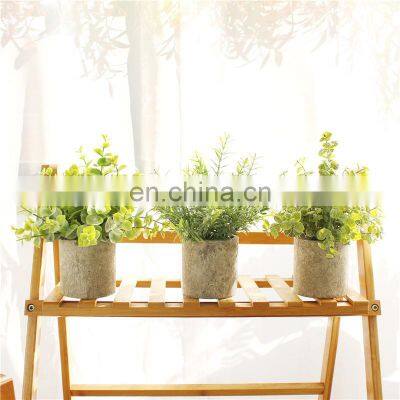 Wholesale 3 Pieces Artificial Eucalyptus Potted Plastic Plants Mini Green Plants For Office Desk Decoration Bonsai