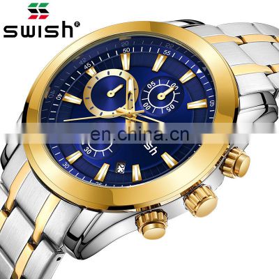 SWISH Men's Stainless Steel Band Quartz Men'd Watch Calendar Night Waterproof Watch Wholesale Watch Factory Outlet