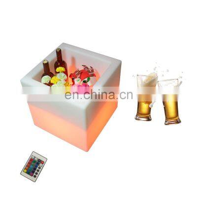 RGBW colors battery square ice bucket led party rental PE plastic glow club beer tray cocktail LED lighted drink holder audio