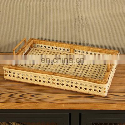 Best Price Rectangle Rattan tray High Quality coffee table Serving Tray for Table Handwoven Basket for Breakfast Wholesale