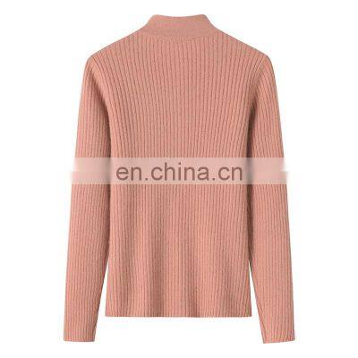 Autumn Winter Slim Fit Rib Cashmere Sweater Full Zipper Knitted Cardigan With Stand Collar Solid Pattern photo-3