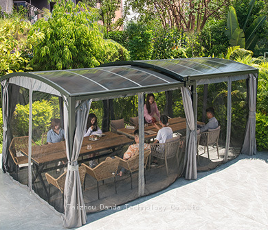 3*6m Steel Extensionable Carport Sunshade PC Board Canopy With Curtain and Net photo-3