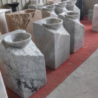 Missing Corner New Design Contemporary Stone Marble Free Standing Square Shape Pedestal Sink for Upscale Residences Estates photo-5