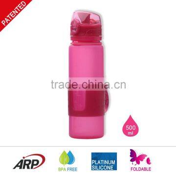 2016NEW 500ml/16oz Foldable Water Bottle With PP Grab, One-touch Lid, Silicone Sports Bottle BPA Free
