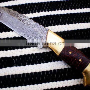 udk h279" custom made Damascus hunting knife with beautiful rose wood and brass bolster handle