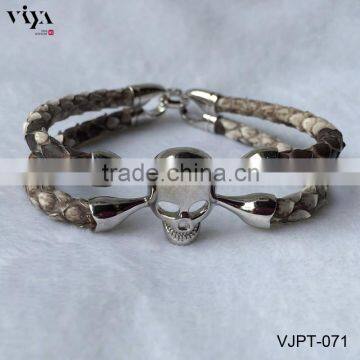 2016 Fashion Skull Men Bracelet, Genuine Stingray Leather Cord Bracelet, Stainless Steel Clasp Bracelet With High Quality End photo-3