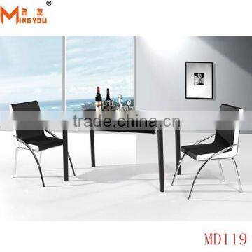 black painted glass top metal frame dining table