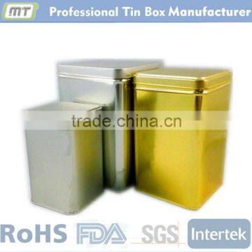 silvery or golden square tin box with good quality