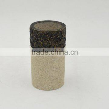 Natural Gold Brown Carved Flower Polyresin Sandstone Bathroom Accessories Set photo-3